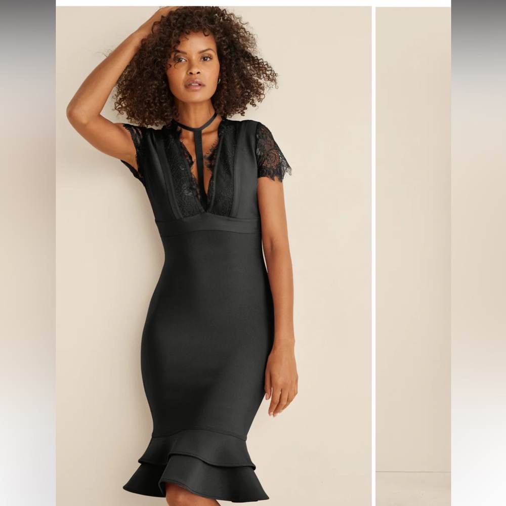 Venus bandage dress with lace in black size L